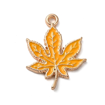 Thanksgiving Day Theme Alloy Enamel Pendants, Golden, Maple Leaf Charm, Gold, 22x17x1.5mm, Hole: 1.6mm