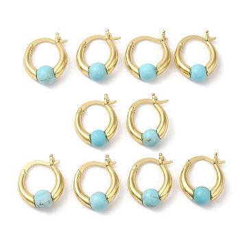 Synthetic Turquoise Round Beaded Hoop Earrings, Real 18K Gold Plated Brass Jewelry, Cadmium Free & Lead Free, 19x15x6.5mm