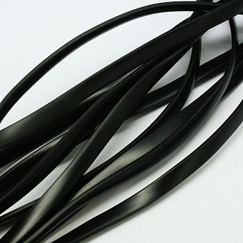 Synthetic Rubber Beading Cord, Flat, Solid, Black, 8x2mm, about 1.09 yards(1m)/strand