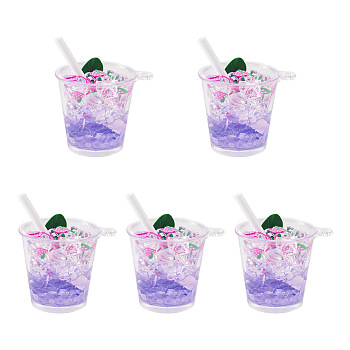 Transparent Resin Big Pendants, Imitation Drink, Ice Drink Charm with Grape, Medium Orchid, 46x35x51mm, Hole: 2mm