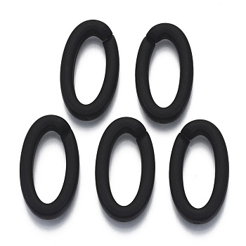 Opaque Spray Painted Acrylic Linking Rings, Quick Link Connectors, for Cable Chains Making, Frosted, Oval, Black, 35x19x6mm, Inner Diameter: 26x10mm, about 240pcs/500g