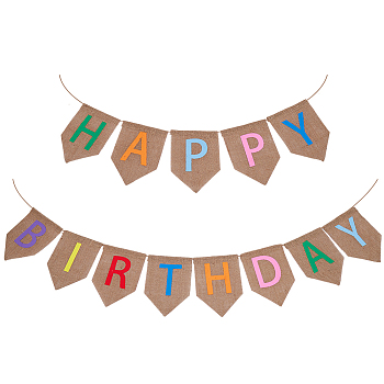 1 Set Word Happy Birthday Linen Hanging Banners Flags, for Birthday Party Decorations, Colorful, 5000mm