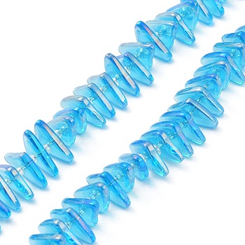 Electroplate Transparent Glass Beads Strands, Rainbow Plated, Triangle, Light Sky Blue, 9x15.5~16mm, Hole: 1mm, about 120pcs/strand, 24.57~25.67''(62.4~65.2cm)