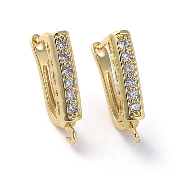 Brass Micro Pave Cubic Zirconia Hoop Earring Findings with Latch Back Closure, with Horizontal Loop, Rectangle, Clear, Golden, 20x4x12.5mm, Hole: 1.5mm, Pin: 0.8x1mm
