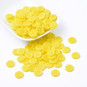Acrylic Sewing Buttons, Plastic Shirt Buttons for Costume Design, 4-Hole, Dyed, Flat Round, Yellow, 12x2mm, Hole: 1mm