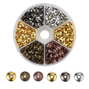 Tibetan Style Spacer Beads, Lead Free & Cadmium Free & Nickel Free, Flat Round, Mixed Color, 6x2mm, Hole: 1.5mm, 600pcs/box