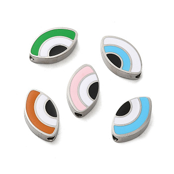 304 Stainless Steel Beads, with Enamel, Stainless Steel Color, Eye, Mixed Color, 8x13.5x3mm, Hole: 1.8mm