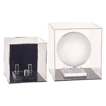2Pcs Three-Peg Acrylic Mineral Specimens Display Easel Stand Holders, with Trasparent Acrylic Toys Action Figures Display Boxs, Clear, 4.9x4.95x2.45cm