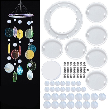 DIY Wind Chime Making Kits, including 7Pcs Silicone Molds, 30Pcs Plastic Beads, 1 Roll Crystal Thread, White