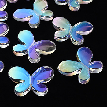 Transparent Acrylic Beads, AB Color, Butterfly, Clear AB, 34x44x8mm, Hole: 3mm