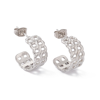 304 Stainless Steel Curb Chains Wrap Stud Earrings, Half Hoop Earrings for Women, Stainless Steel Color, 16x8.5mm, Pin: 0.7mm
