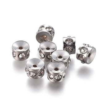 304 Stainless Steel Rhinestone Beads, Column, 5x3.5mm, Hole: 1mm