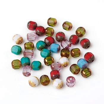 Retro Czech Glass Beads, Electroplated Opaque and Transparent Effect, Faceted, Oval, Mixed Color, 5~6x5~6mm, Hole: 1.2mm, about 360pcs/bag