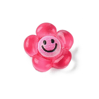 Translucent Resin Cabochons, Flower with Smiling Face, Crimson, 9x9x3.3mm