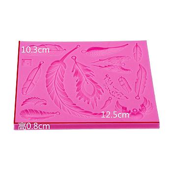 Feather Shape DIY Food Grade Silicone Molds, Fondant Molds, For DIY Cake Decoration, Chocolate, Candy, UV Resin & Epoxy Resin Jewelry Making, Random Single Color or Random Mixed Color, 125x103x8mm