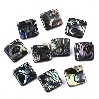 Natural Abalone Shell/Paua Shell Cabochons, with Freshwater Shell, Square, Colorful, 12x12x3mm