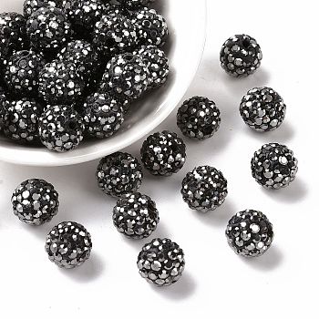 Pave Disco Ball Beads, Polymer Clay Rhinestone Beads, Round, Hematite, PP13(1.9~2mm), 6 Rows Rhinestone, 10mm, Hole: 1.5mm