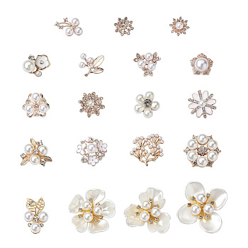 Alloy Cabochons, with Plastic Imitation Pearl & Crystal Glass Rhinestone, Flower, Mixed Color, 38pcs/box