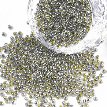 12/0 Imitation Jade Glass Seed Beads, Luster, Dyed, Round, Dark Khaki, 2mm, Hole: 1mm, about 40000pcs/bag