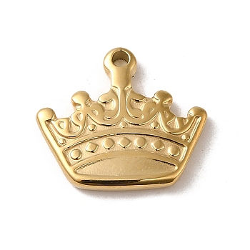 304 Stainless Steel Pendants, Crown Charm, Real 14K Gold Plated, 16x18x2mm, Hole: 1.6mm