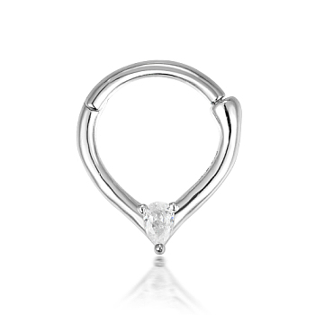 Rhodium Plated 925 Sterling Silver Micro Pave Cubic Zirconia Hoop Earrings, with S925 Stamp, Platinum, Teardrop: 3mm long