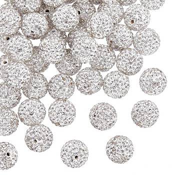 Pave Disco Ball Beads, Polymer Clay Rhinestone Beads, Grade A, Crystal, PP15(2.1~2.2mm), 14mm, Hole: 2mm
