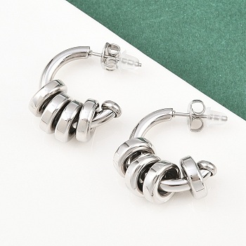 304 Stainless Steel C-Shaped Stud Earrings, Stainless Steel Color, 24x21x9.5mm