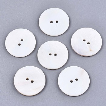 2-Hole Freshwater Shell Buttons, Flat Round, Seashell Color, 25x2mm, Hole: 2mm