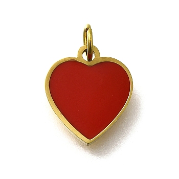 304 Stainless Steel Enamel Charms, with Jump Ring, Heart Charm, Real 18K Gold Plated, Ion Plating(IP), Dark Red, 10.5x9x1.5mm, Hole: 2.5mm