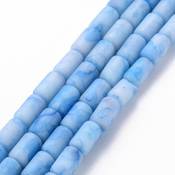 Opaque Baking Painted Crackle Glass Beads Strands, Frosted, Column, Light Sky Blue, 7.5x4.5mm, Hole: 1mm, about 49pcs/strand, 18.31 inch(46.5cm)