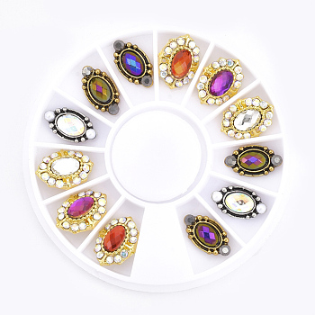 Alloy Cabochons, with Rhinestone, Nail Art Decoration Accessories, Oval, Mixed Color, 12.5x9x4mm, 12x7x3mm, 12x7x3mm