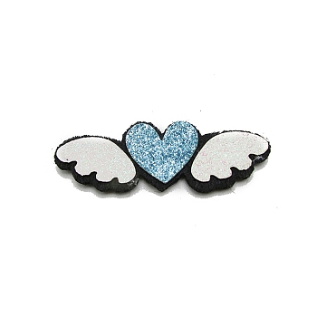 Heart Wing Sew on Fluffy Ornament Accessories, DIY Sewing Craft Decoration, Light Blue, 55x20mm