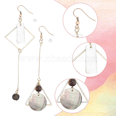 2 Sets 2 Style Acrylic Rectangle & Flat Round Asymmetrical Earrings(EJEW-AN0001-56)-3