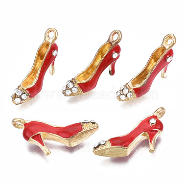 Light Gold FireBrick Shoes Alloy Rhinestone+Enamel Pendants