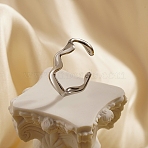 Non-Tarnish Wave 304 Stainless Steel Cuff Rings, Open Finger Rings, Stainless Steel Color, 22x22mm(LC5110-2)