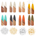 DIY Wooden Dangle Earring Making Kits, Including 16Pcs 8 Colors Geometric Resin & Walnut Wood Pendants, Brass Earring Hooks & Jump Rings, Mixed Color, 66~66.5x17x3~3.5mm, Hole: 1.6mm, 2pcs/color(DIY-OC0006-39)