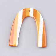 Resin Pendants, U Shape with Stripe Pattern, Orange, 38x32~35x3~4mm, Hole: 1.5mm(X-CRES-T008-38E)