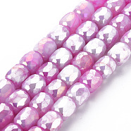 Opaque Baking Painted Glass Beads Strands, Imitation Stones, Faceted, AB Color Plated, Column, Violet, 8x8mm, Hole: 1.2mm, about 60pcs/strand, 19.69 inch(50cm)(EGLA-N006-008-B06)