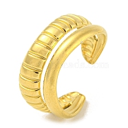 304 Stainless Steel Double Lines Open Cuff Ring, Golden, US Size 8 1/4(18.3mm)(RJEW-C067-18G)