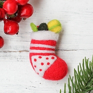 Christmas Theme Stocking Brooch Cactus Needle Felting Kit, including Instructions, 1Pc Foam, 4Pcs Needles, 5 Colors Wool, 1Pc Brooch Finding, Mixed Color, 25~115x5~85x2~29mm(DIY-K055-03)