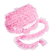 2-Layer Pleated Satin Organza Ribbons, Hot Pink, 1-5/8 inch(40mm), 21.8yards/card(PJ-TAC0004-02C)