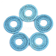 Waxed Polyester Cord Woven Pendants, with Iron Findings, Flat Round, Sky Blue, 31~32x3mm(FIND-T039-16F)