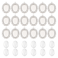 50Pcs 316 Surgical Stainless Steel Pendant Cabochon Settings, Oval, with 50Pcs Transparent Glass Cabochons, Stainless Steel Color, Tray: 18x13mm, 28x20x1mm, Hole: 1.5mm(STAS-UN0049-60)