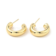 Brass Chunky C-shape Stud Earrings, Half Hoop Earrings for Women, Cadmium Free & Nickel Free & Lead Free, Real 18K Gold Plated, 16.5x20x5mm, Pin: 0.7mm(X-EJEW-G297-03C-G)