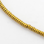 Electroplate Non-magnetic Synthetic Hematite Beads Strands, Heishi Beads, Flat Round/Disc, Golden Plated, 2x1mm, Hole: 1mm, about 372pcs/strand, 15.7 inch(G-J216D-06)