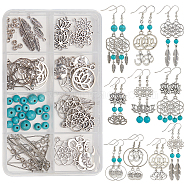 DIY Lotus Yoga Dangle Earring Making Kits, Including Flower & Leaf & Feather Alloy Pendants & Links Connector, Synthetic Turquoise Beads, Brass Linking Rings & Earring Hooks, Mixed Color, 166Pcs/box(DIY-SC0019-71)