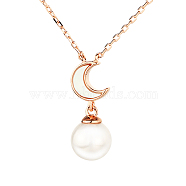 Pearl Shell Moon Round Pendant Necklace, Rose Gold S925 Silver Necklace for Women(ZA6309)