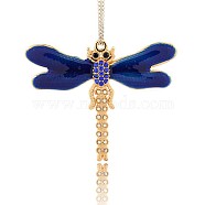 Golden Tone Alloy Rhinestone Enamel Insect Big Pendants, Dragonfly Necklace Charms, Dark Blue, 53x65x4mm, Hole: 2.5mm(ENAM-J333-01G)