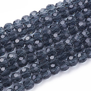 Glass Beads Strands, Faceted(32 Facets), Round, Prussian Blue, 6mm, Hole: 1.2mm, about 88~91pcs/strand, 19.49 inch~20.08 inch(49.5~51cm)(EGLA-J042-6mm-03)