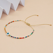 Adjustable Lanmpword Evil Eye Braided Bead Bracelet, Colorful, 11 inch(28cm)(ZW2937-05)